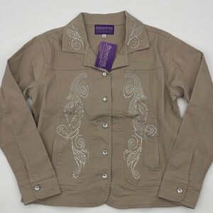 Rhinestone Embellished Tan Jacket, Size Small